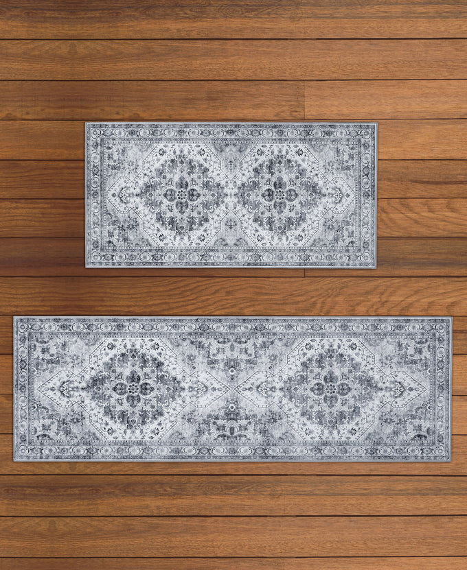 Wyatt & Ash Dream Mink Washable 2-Piece Rug Set Geraldine Grey Geometric 2' x 6' Runner Rug & 2' x 4' Accent Rug