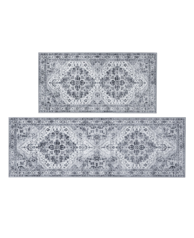 Wyatt & Ash Dream Mink Washable 2-Piece Rug Set Geraldine Grey Geometric 2' x 6' Runner Rug & 2' x 4' Accent Rug