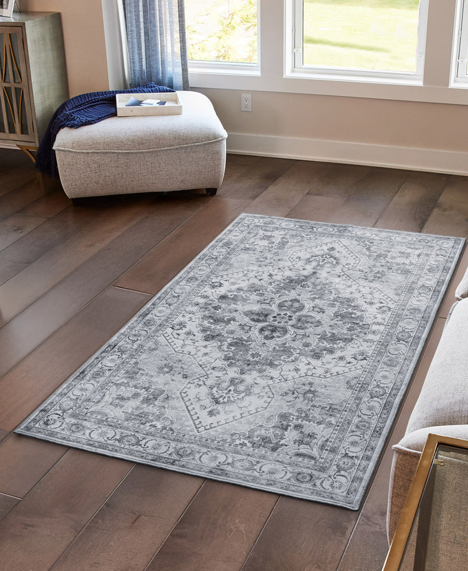 Wyatt & Ash Dream Mink Washable Rug Geraldine Grey Geometric 7'10" x 10' Rug Area