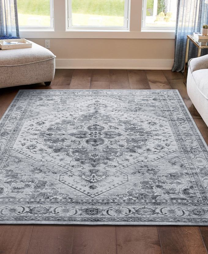 Wyatt & Ash Dream Mink Washable Rug Geraldine Grey Geometric 6'6" x 9'6" Area Rug