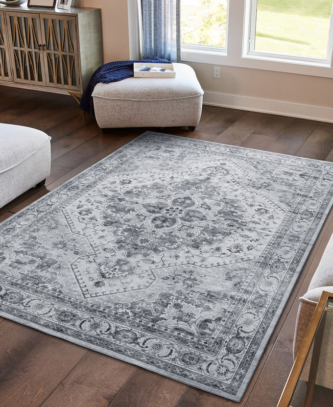 Wyatt & Ash Dream Mink Washable Rug Geraldine Grey Geometric 6'6" x 9'6" Area Rug