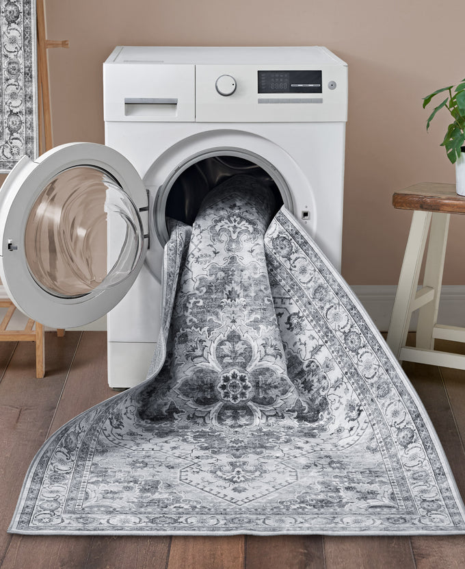 Wyatt & Ash Dream Mink Washable Rug Geraldine Grey Geometric 6'6" x 9'6" Area Rug